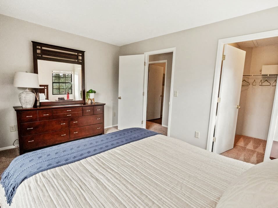 Apartment Bedroom with Connected Bathroom.