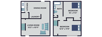 2 bedroom townhome floor plan