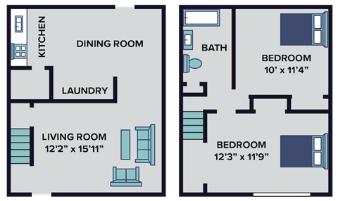 2 bedroom townhome floor plan