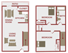 two bedroom one bathroom townhome floor plan