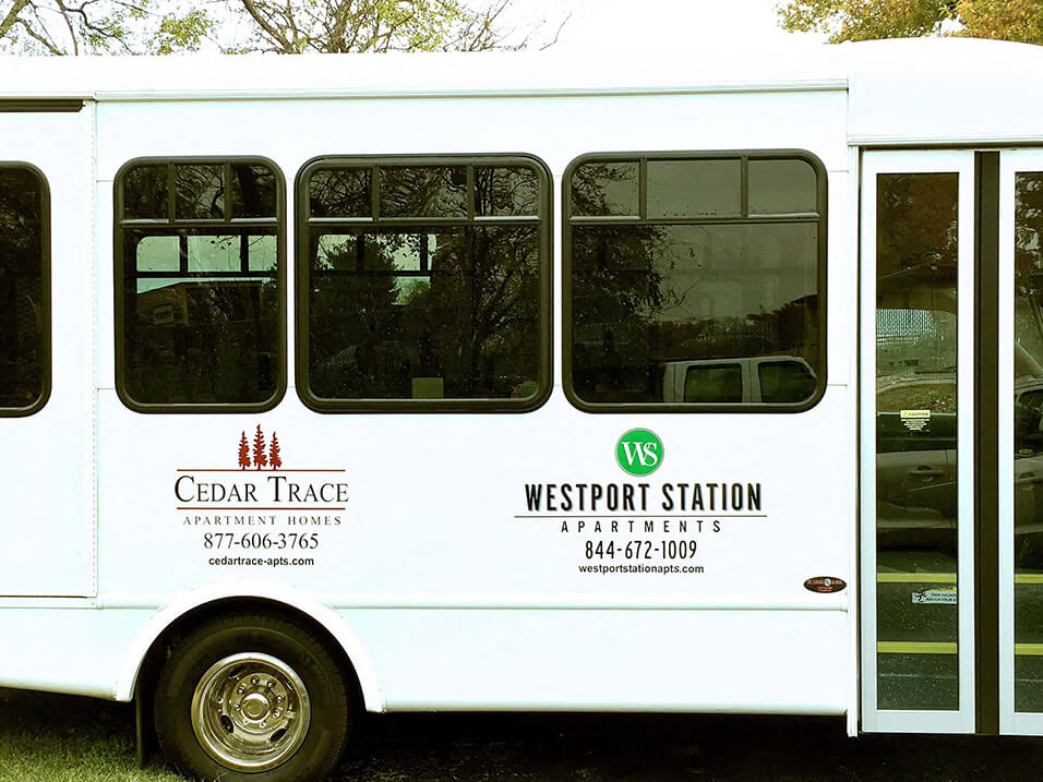 shuttle bus from Westport Station Apartments to Westport Plaza