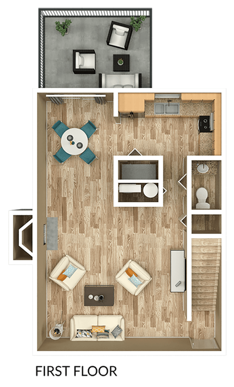 second floor of 3 bedroom apt townhome floor plan
