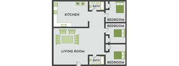 3 bedroom apartment floor plan in Kalamazoo