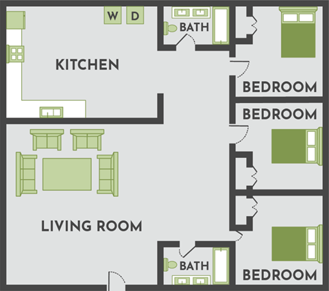 3 bedroom apartment floor plan in Kalamazoo