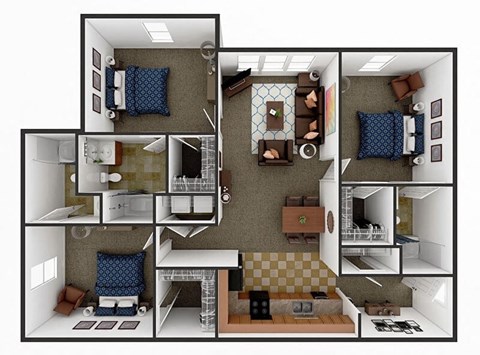 three bedroom apt floor plan