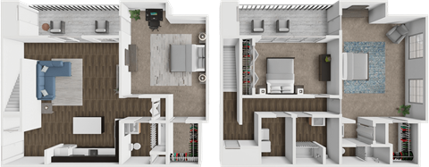 A floor plan of a two-story house with a living room, kitchen, and bathrooms.