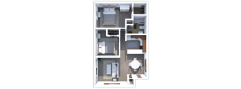 2 bed 1 bath floor plan at Arbor Arms Apartments