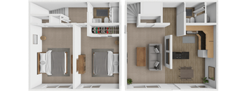 two layouts of a living room with a bedroom and a closet