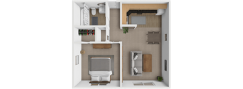 a floor plan of a small apartment with a bathroom and a bedroom