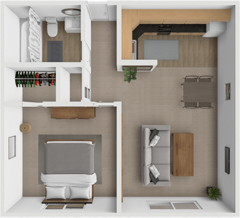 a floor plan of a small apartment with a bathroom and a bedroom