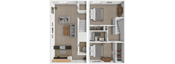 a 3d rendering of the interior of a house with a kitchen and living room
