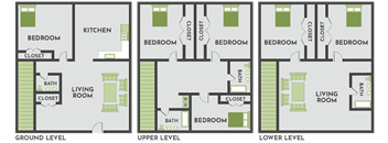 3 bed 3 and a half bath floor plan at arcadia grove apartments