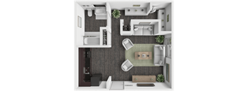 A floor plan of a studio apartment at arcadia grove