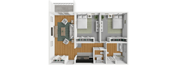 A 2 bedroom 1.5 bathroom apartment floor plan at arcadia grove