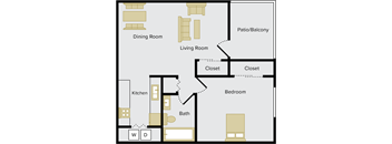 1 bedroom floor plan with diswasher