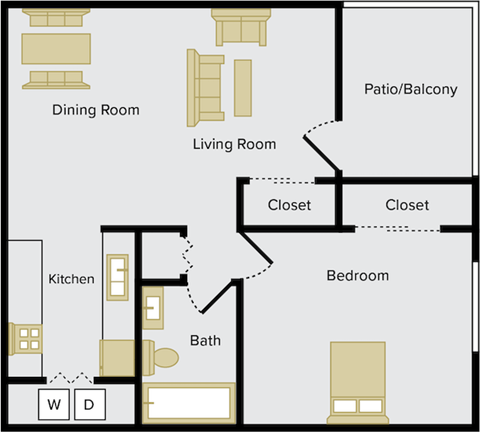 1 bedroom floor plan with diswasher