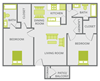 2 bedroom 2 bathroom floor plan at Afton Oaks Apartments