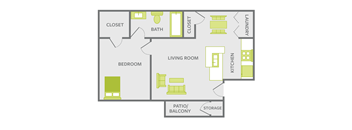 1 bedroom 1 bathroom floor plan at Afton Oaks Apartments