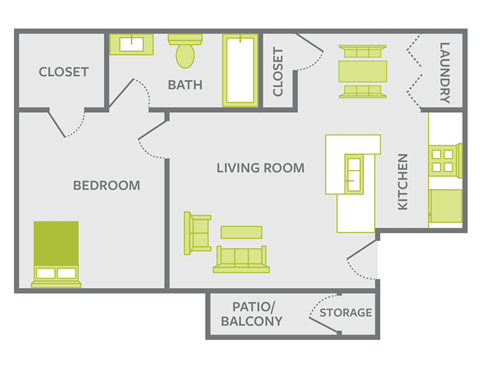 1 bedroom 1 bathroom floor plan at Afton Oaks Apartments