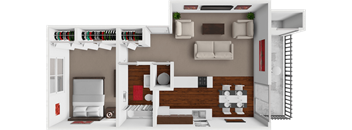 A 3D rendered image of a modern living room interior.