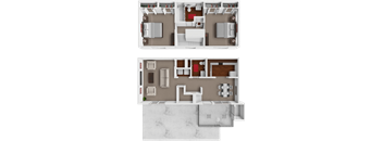 A 3D floor plan of a house showing the layout of the rooms.