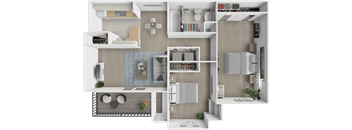 a 3d rendering of a floor plan with a bedroom and a living room