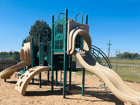 a playground with a slide