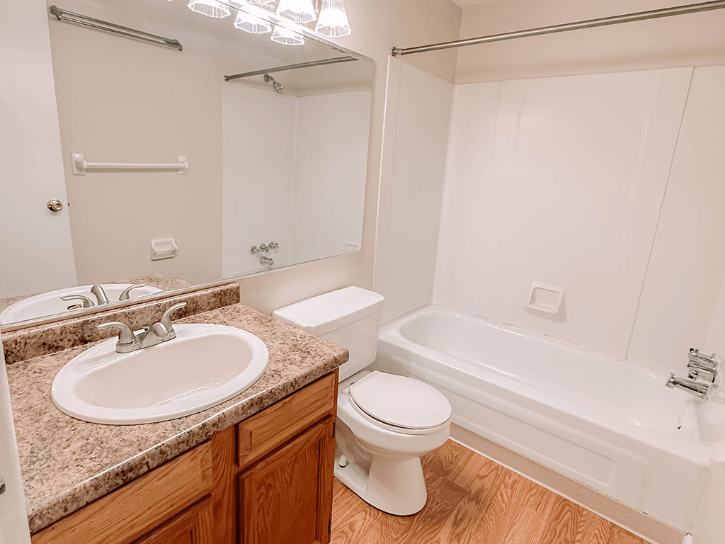apartment bathroom with a bath tub