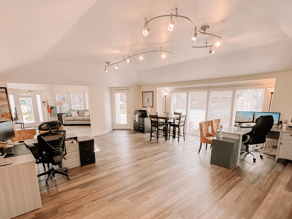 leasing office with a hardwood floor and a