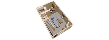downstairs 1 bed 1 and a half bath floor plan at fairfield apartments