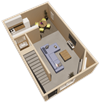 downstairs 1 bed 1 and a half bath floor plan at fairfield apartments