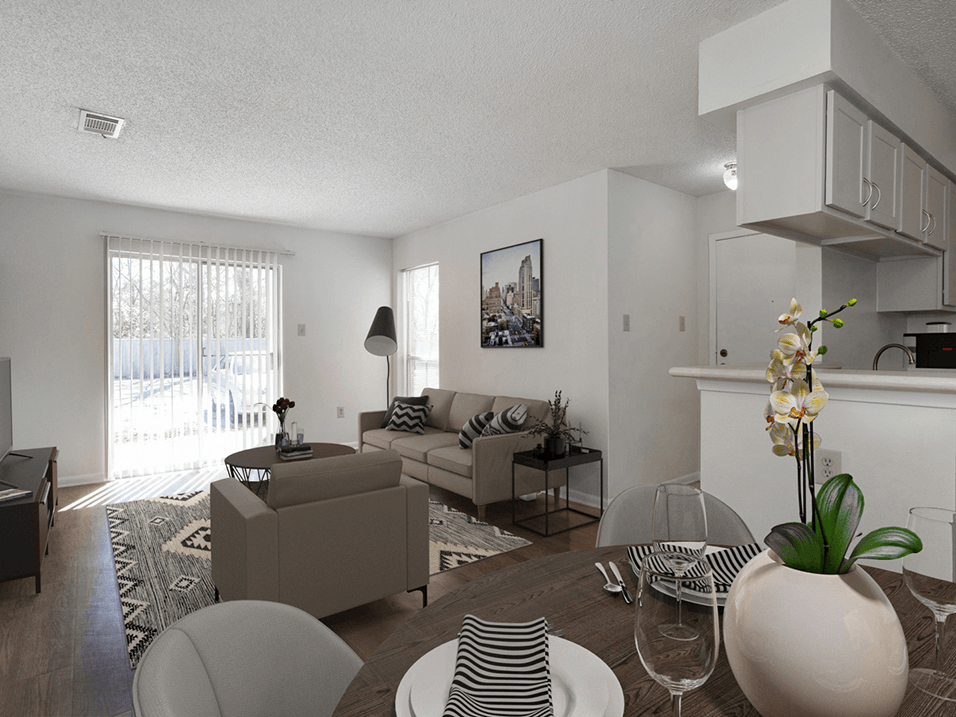 living room and dining room in apartment