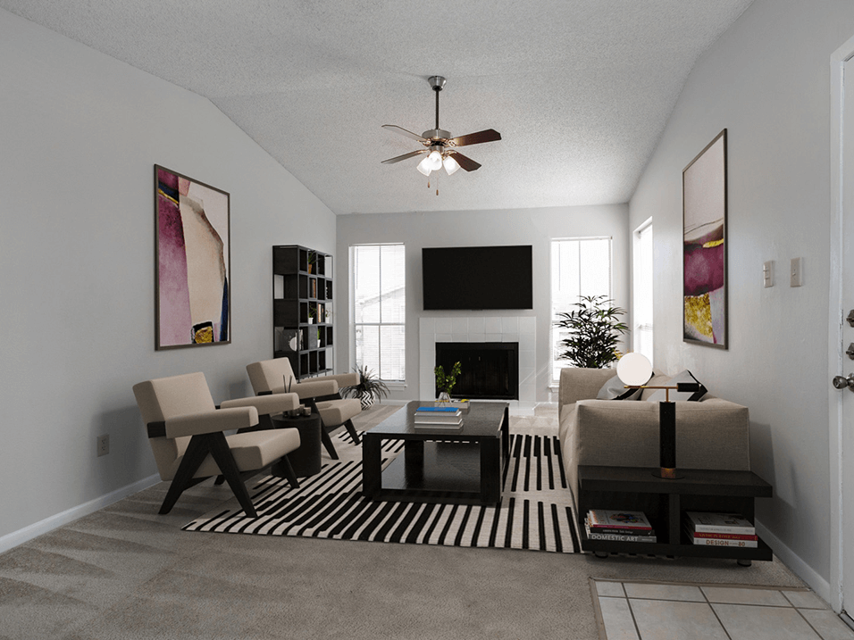 apartment living room with a fireplace