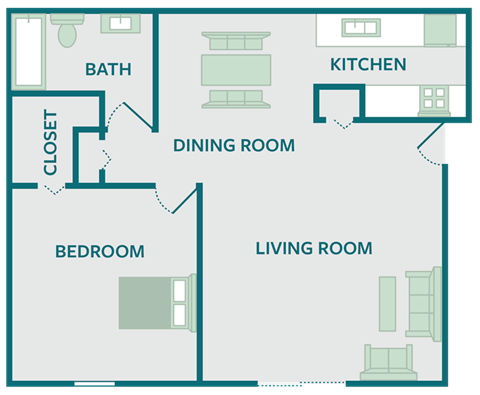 1 bed apt for rent floor plan