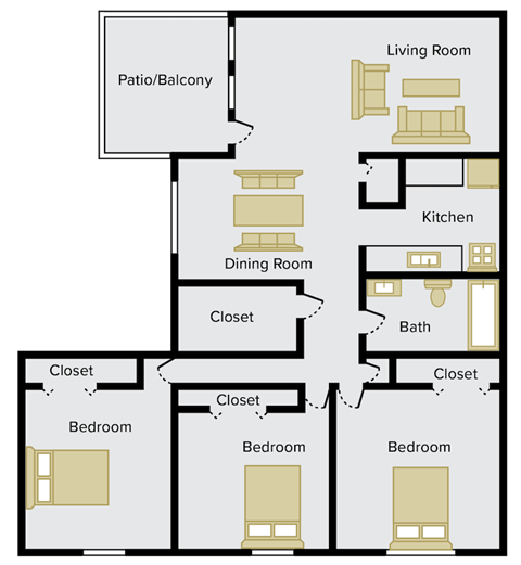 3 bedroom apartment floor plan