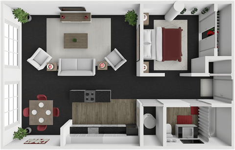 1 bed 1 bath floor plan at block 2 lofts