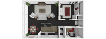 1 bed 1 bath floor plan at block 2 lofts