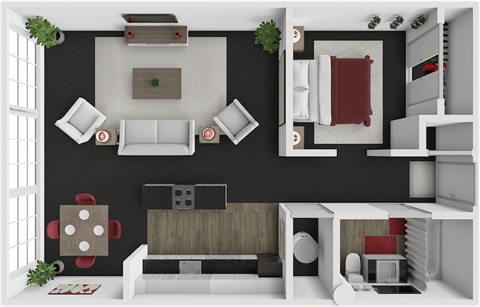 1 bed 1 bath floor plan at block 2 lofts