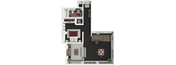 1 bed 1 bath floor plan at block 2 lofts