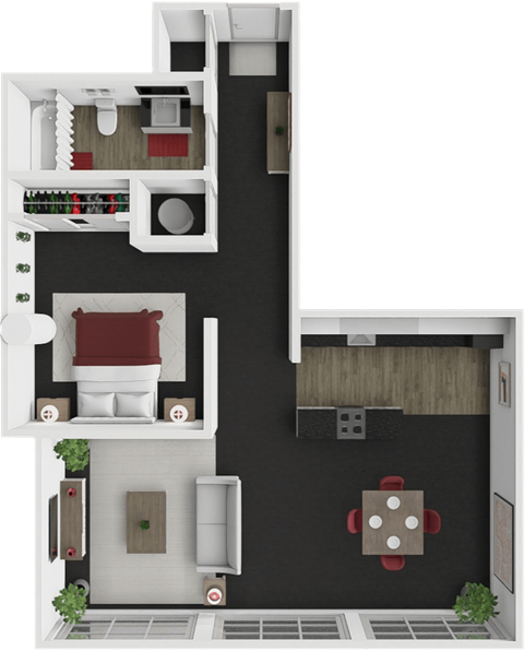 1 bed 1 bath floor plan at block 2 lofts