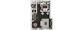 1 bed 1 bath floor plan at block 2 lofts