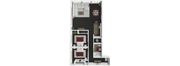 2 bed 1 bath floor plan at block 2 lofts