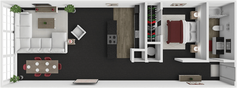 1 bed 1 bath floor plan at block 2 lofts
