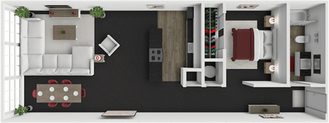 1 bed 1 bath floor plan at block 2 lofts
