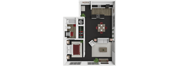 1 bed 1 bath floor plan at block 2 lofts