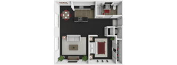 1 bed 1 bath floor plan at block 2 lofts