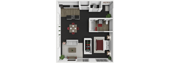 1 bed 1 bath floor plan at block 2 lofts