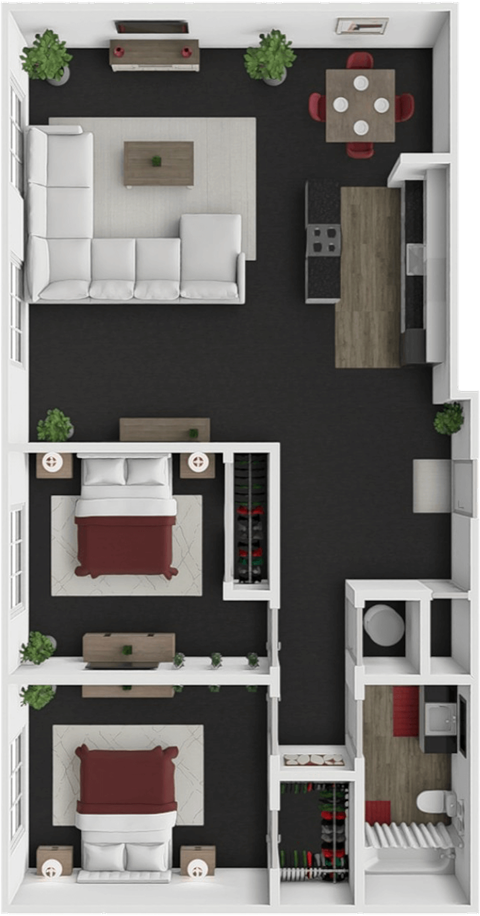 2 bed 1 bath floor plan at block 2 lofts