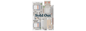 A floor plan of an apartment is labeled as sold out.