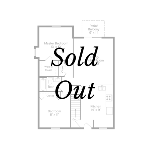 an illustration of a sold out house with the word sold out on a floor plan